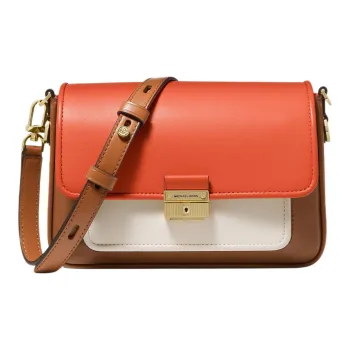 MICHAEL KORS Leather Shoulder Bag Crossbody Bag Medium Size Women's Orange Red & Acorn Brown & Milk White