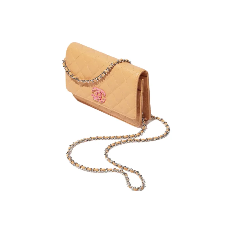 CHANEL Grain Embossed Calfskin Shoulder Bag, Crossbody Bag, Wallet Women's Orange-1