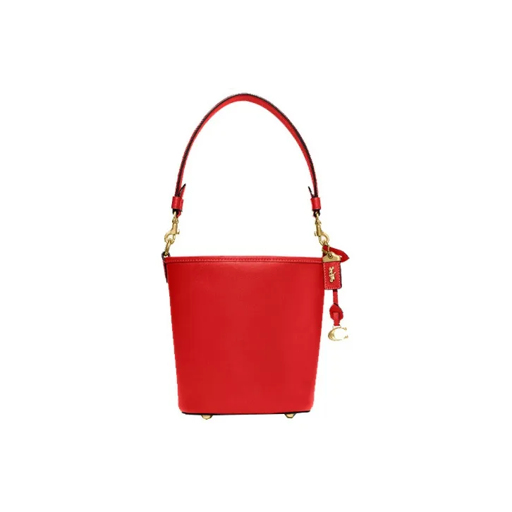 COACH Dakotah Glove Tanning Bucket Bags One Shoulder Handbags Mini Women's Gloves With Leather Brass Sports Red-0