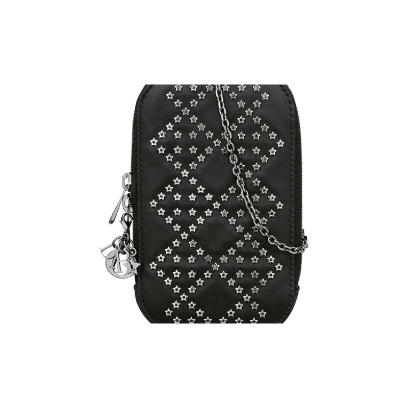 DIOR Lady Dior Sheepskin Handbag Shoulder Bag Crossbody Bag Cell Phone Pouch Women's Black-5