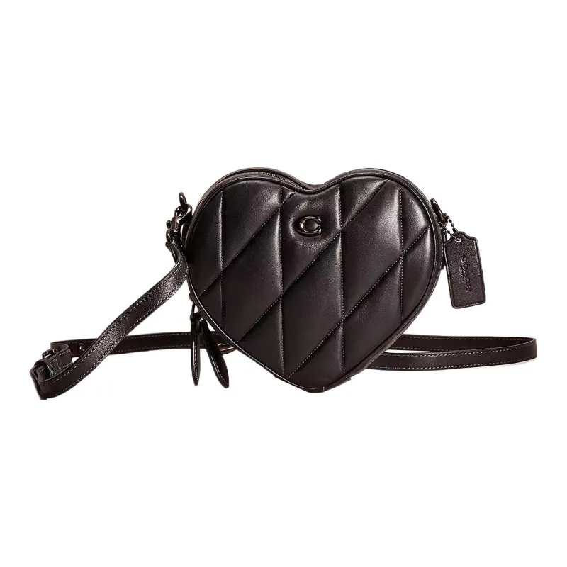 COACH Leather Heart Bag, Shoulder Bag, Crossbody Bag Trumpets Women's Tin & Black-0