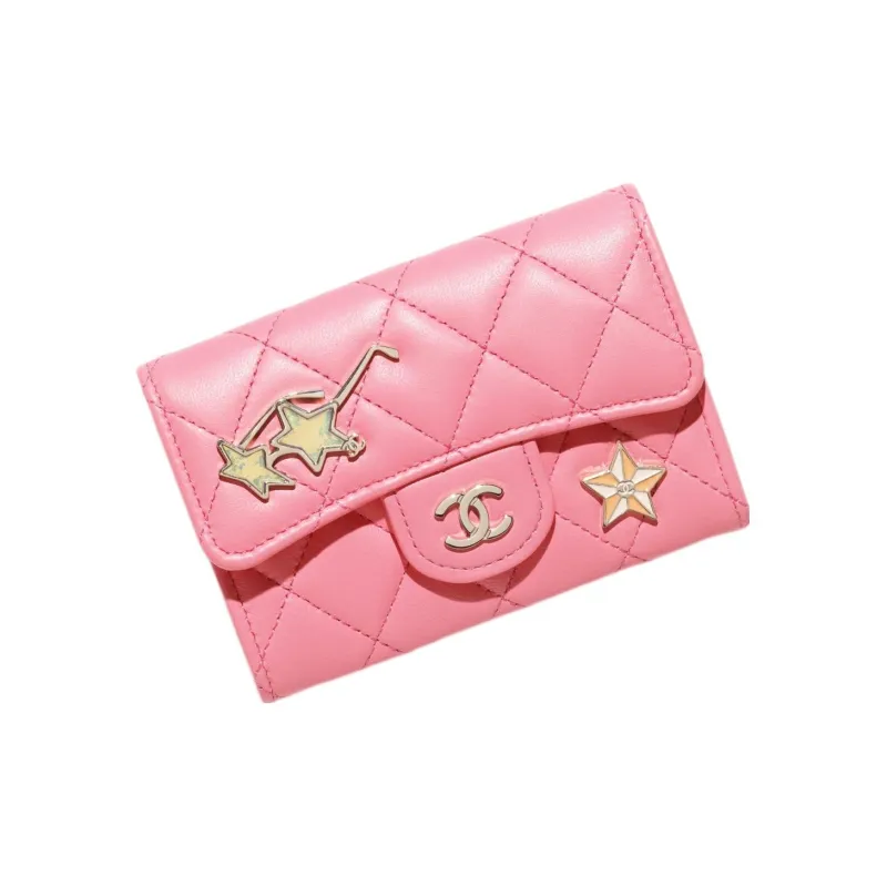 CHANEL Lambskin Flap Card Bag Women's Coral Pink-1