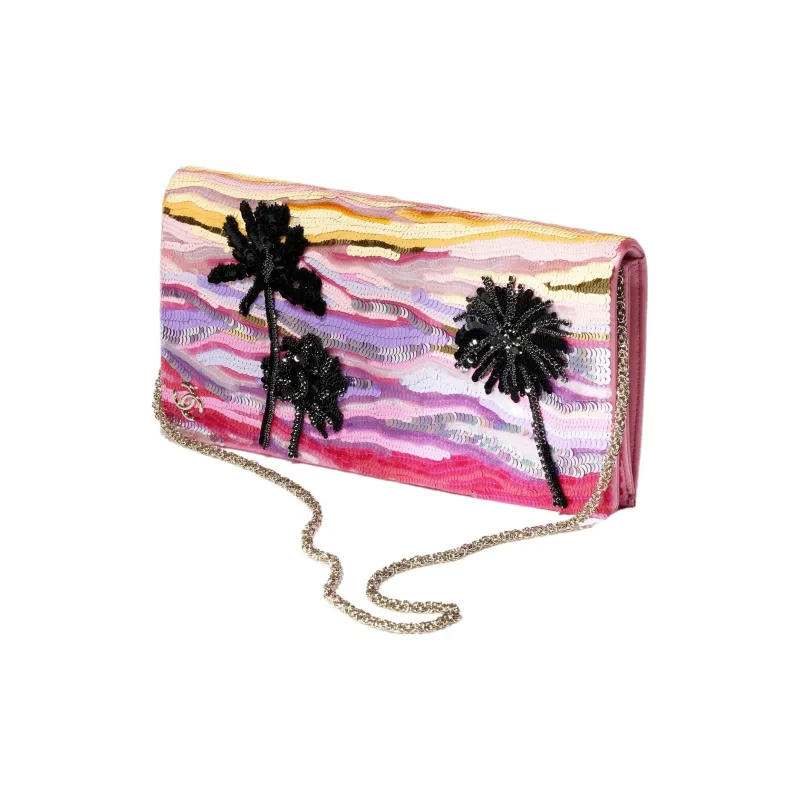 CHANEL Embroidered Silk Satin Evening Clutch Bag Regular Women's Multicolor-1