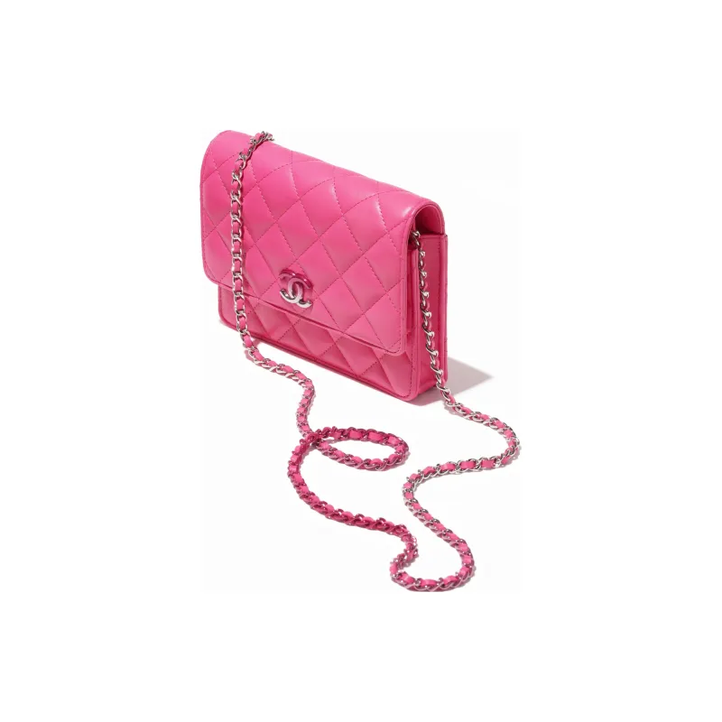 CHANEL Lambskin One Shoulder Crossbody Clutch Women's Peach Red-1