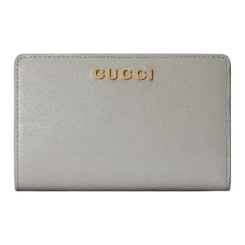 GUCCI Leather Wallet Women's Light Gray