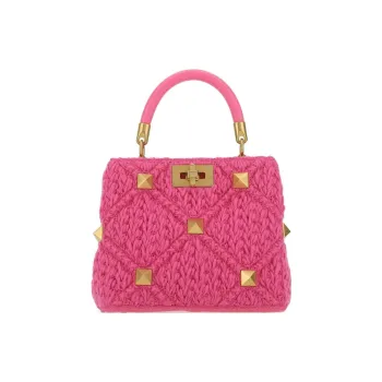 Valentino Fabric With Leather Chain Bag Shoulder Bag Crossbody Bag Handbag Women's Pink