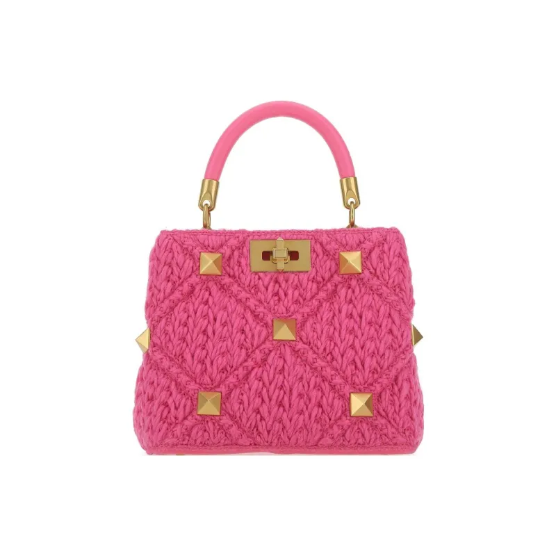 Valentino Fabric With Leather Chain Bag Shoulder Bag Crossbody Bag Handbag Women's Pink-0