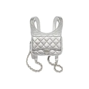 CHANEL Metallic Feel Sheepskin Backpack Women's Silver
