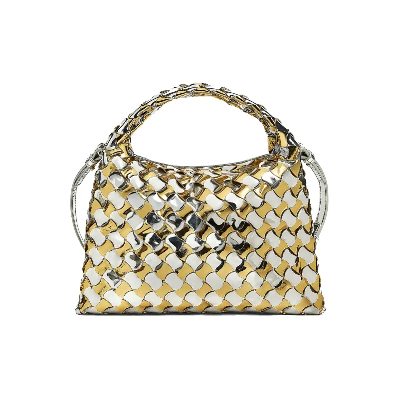 Bottega Veneta Lambskin Shoulder Bag Crossbody Bag Handbag Mini Women's Gold & Silver-2