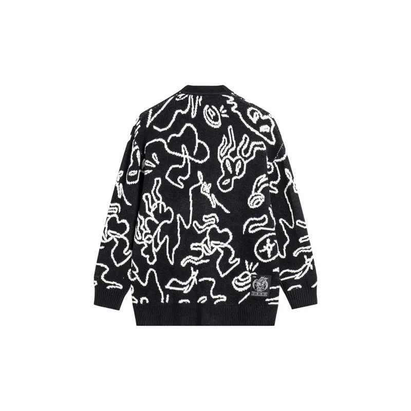 LiNing CNY Wanshi Green Pine Series Knitwear Unisex Black All Over Print-1