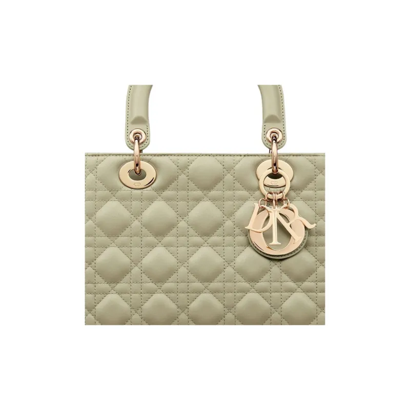 DIOR Lady Dior Sheepskin Daisie Bag Shoulder Bag Crossbody Bag Handbag Medium Size Women's Gray Green-5