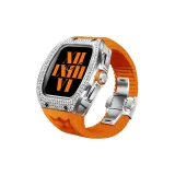 Titanium Alloy Rhinestone-Embellished+Orange Strap