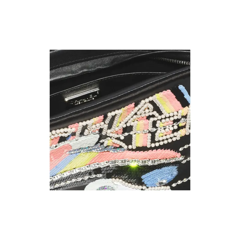 CHANEL Embroidered Silk Satin Sequins Evening Clutch Bag Regular Women's Black-3