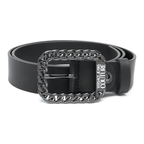 VERSACE JEANS COUTURE Letter Logo Pin Buckle Leather Belts Men's Black Width: 3CM