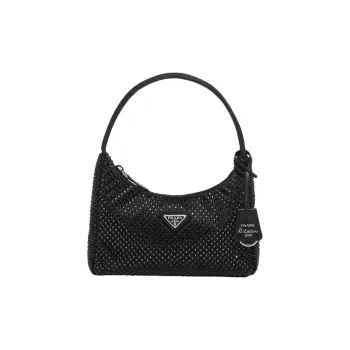 PRADA Satin Fabric Hobo Bag Handbag Shoulder Bag Mini Women's Black