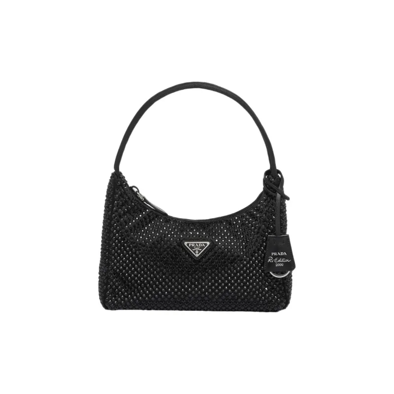PRADA Satin Fabric Hobo Bag Handbag Shoulder Bag Mini Women's Black-0