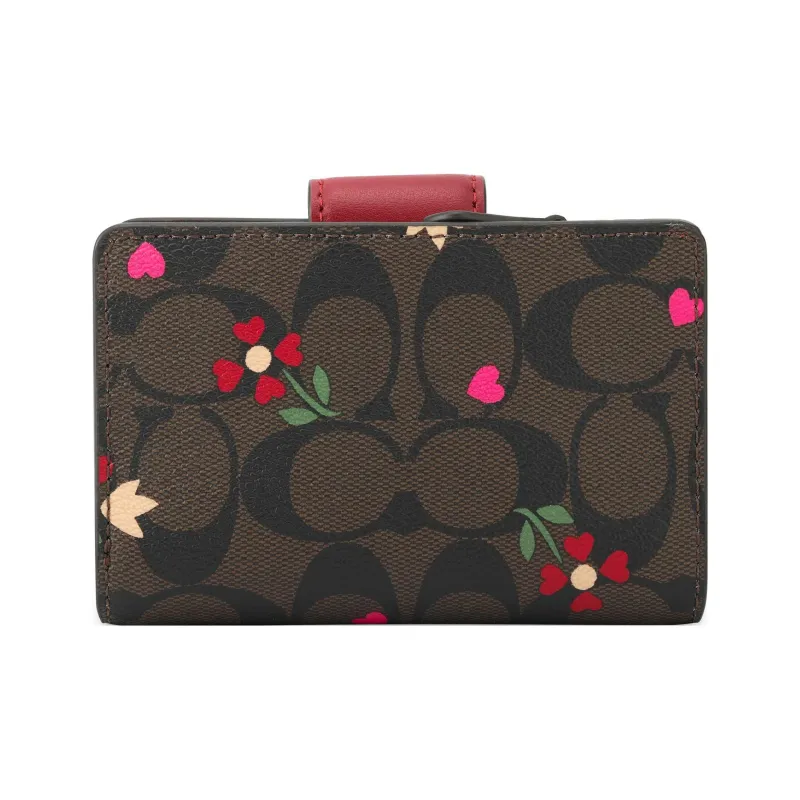 COACH Corner Zip Monogram Canvas With Leather Snap Closure Wallet Women's Burgundy Multicolor-2