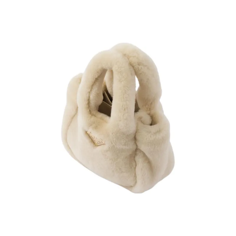 PRADA Shearling Handbag Mini Women's Natural Color-1