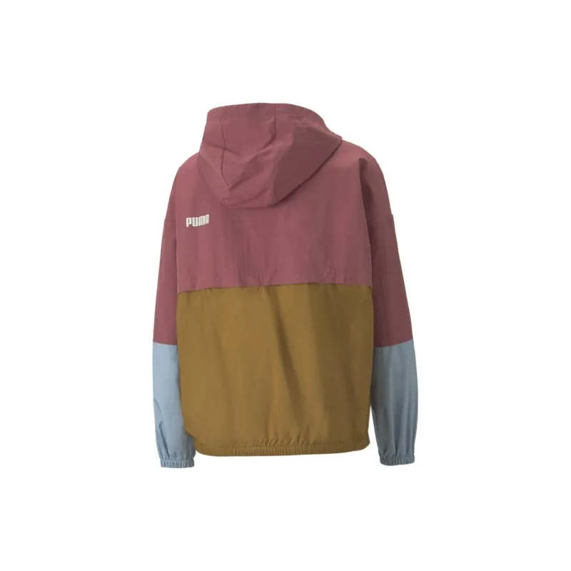 PUMA Colourblock Hooded Windbreaker Trench Coat Women's Pink-1