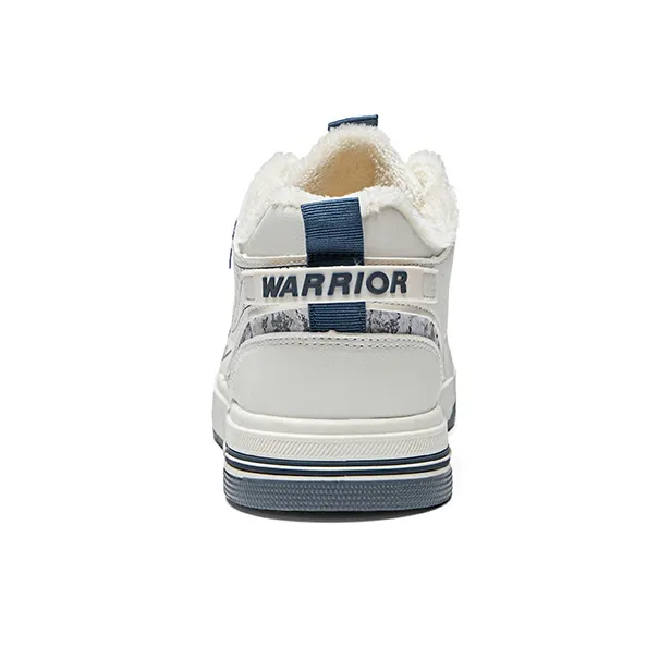 Warrior Thickened And Fleece Lined Cotton Blend Warm And Lightweight High Top Skateboard Shoes Men's Beige Blue-3