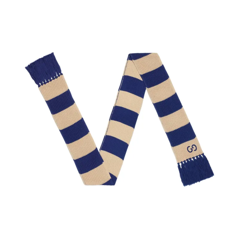 GUCCI Knit Scarves Unisex Blue/Khaki-1