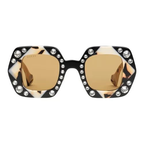 GUCCI Eyewear Crystal-embellished Rectangle-frame Sunglasses