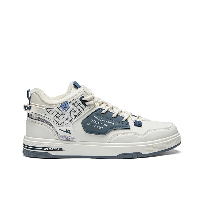 Warrior Thickened And Fleece Lined Cotton Blend Warm And Lightweight High Top Skateboard Shoes Men's Beige Blue-1