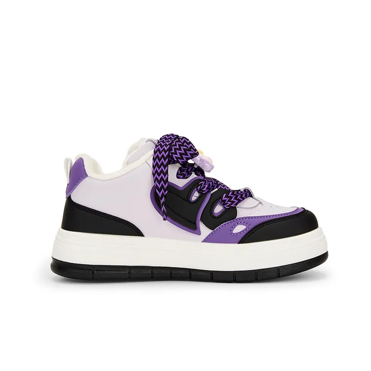 KARLIE KELLER Warm Height Increasing Wear Resistant Slip Resistant Low Top Skateboard Shoes Women's Black Purple-1