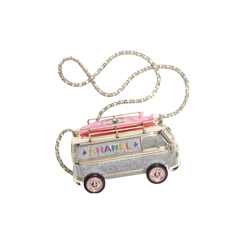 CHANEL Resin Glass Enamel Rhinestone Evening Bag Shoulder Bag Mini Women's Silver & Pink-1