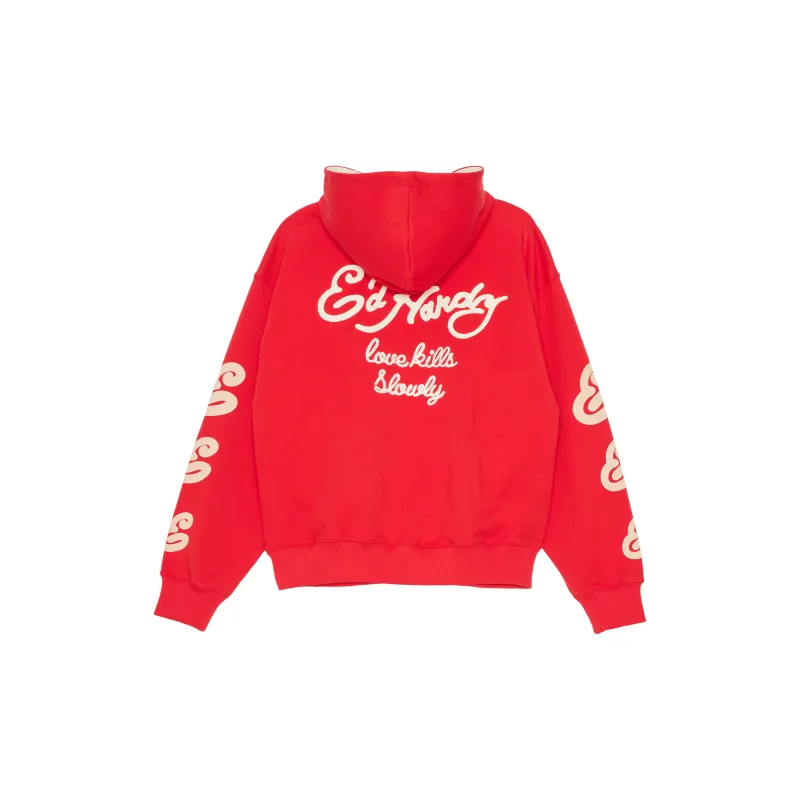 Ed Hardy Sweatshirt Women's Warm Fluorescent Rose Red-1