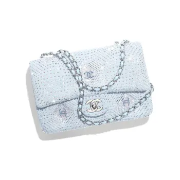 CHANEL Denim Fabric With Rhinestone Evening Bag, Shoulder Bag, Crossbody Bag Women's Blue & Silver
