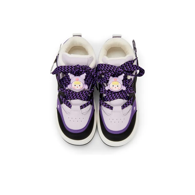 KARLIE KELLER Warm Height Increasing Wear Resistant Slip Resistant Low Top Skateboard Shoes Women's Black Purple-3
