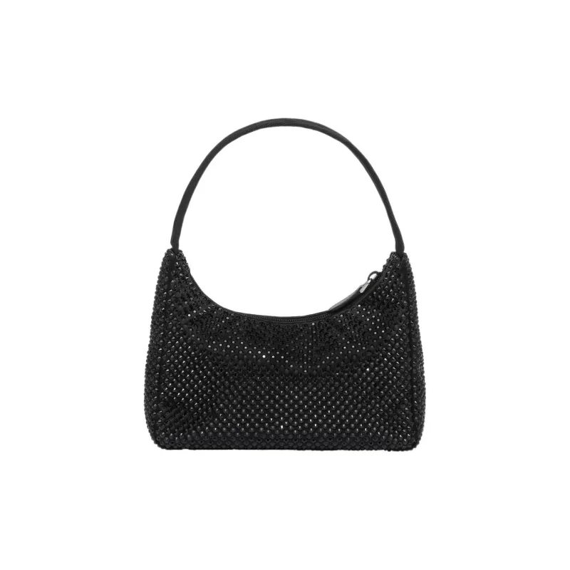 PRADA Satin Fabric Hobo Bag Handbag Shoulder Bag Mini Women's Black-2