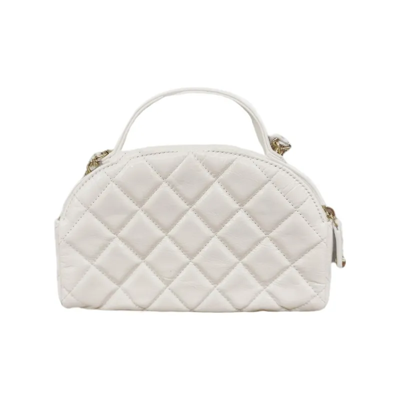CHANEL Lambskin Bowling Bag, Crossbody, One Shoulder, Handbag Women's White-2