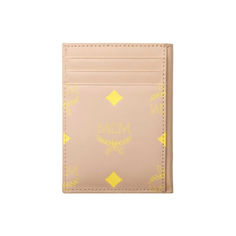 MCM Leather Card Holder Mini Women's Beige-0