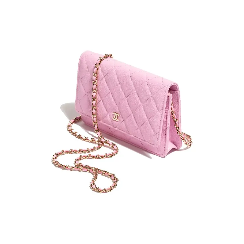 CHANEL Grain Cow Leather Wallet, Crossbody Bag, Shoulder Bag Women's Pink-2