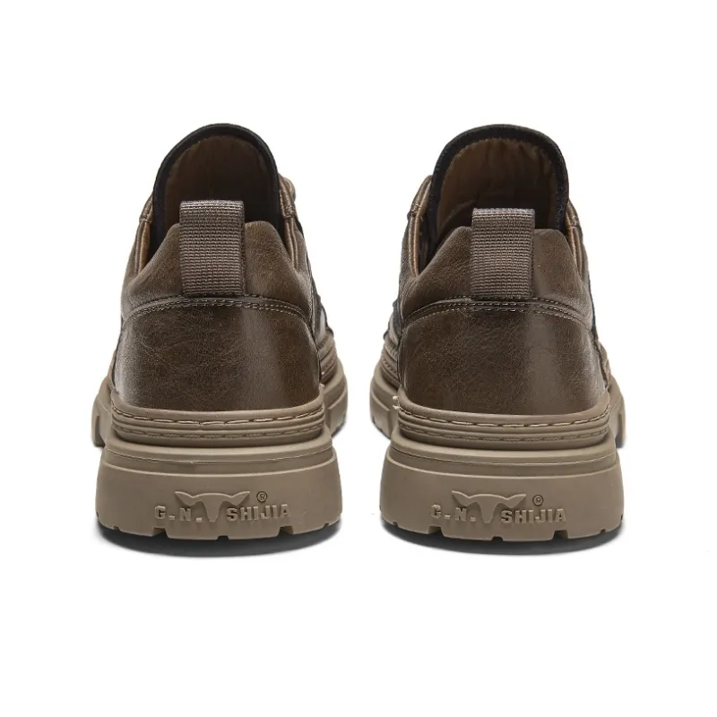 G.N.SHIJIA Men's Casual Shoes Men Low Top Black/Khaki-4