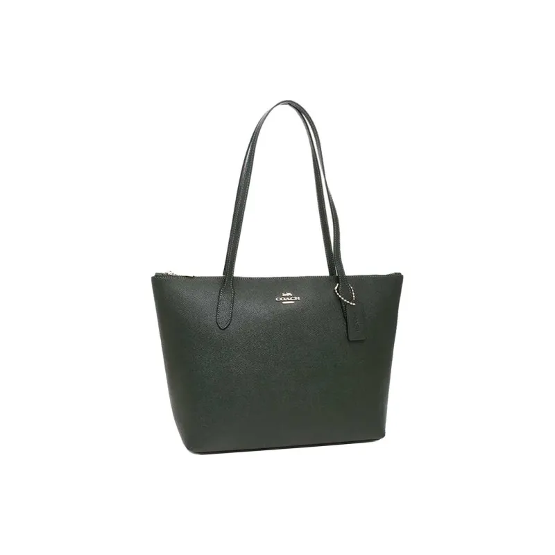 COACH Zip Top Tote Cross Grain Leather Tote Bag, Shopping Bag, Handbag, Shoulder Bag Women's Amazon Green-1