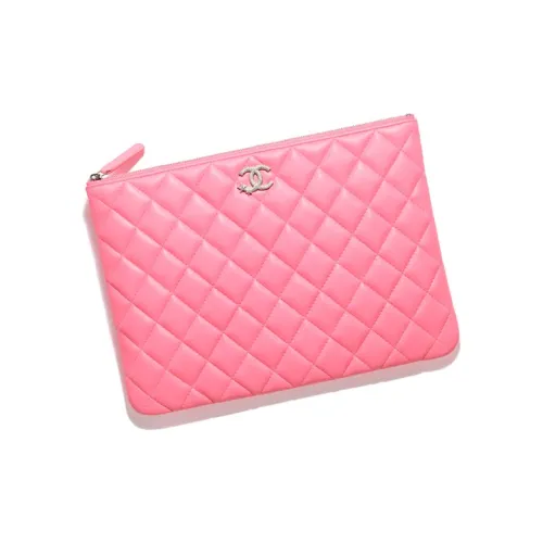 CHANEL Lambskin Clutch Women's Coral Pink