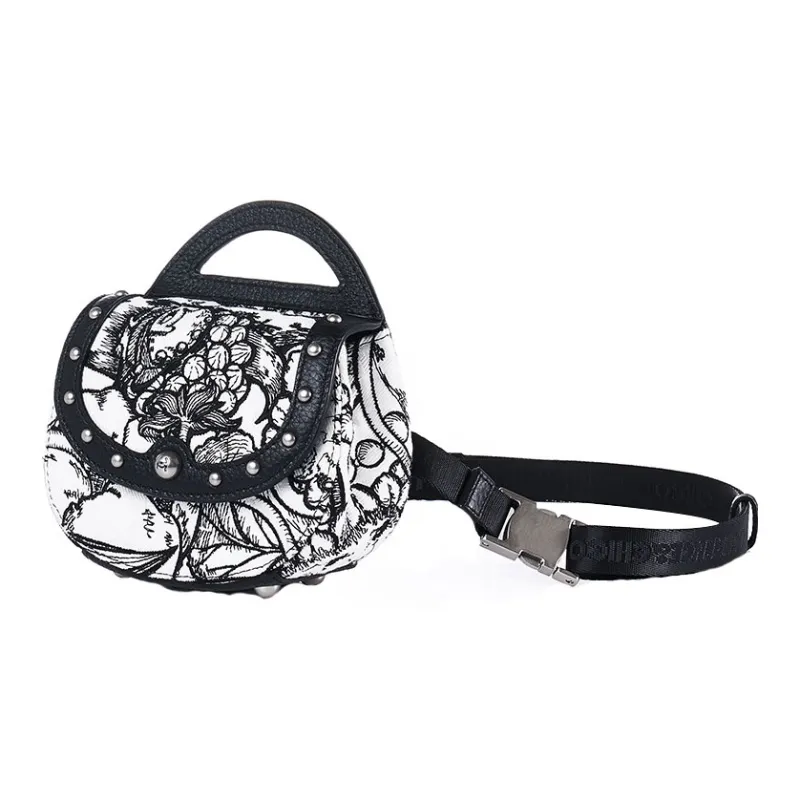 Laurence & Chico Cotton Shoulder Bag, Crossbody Bag, Handbag Small Size Women's Black White-2