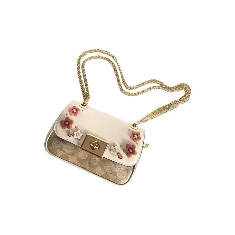 COACH Cassidy Canvas With Leather Messenger Bag Portable Crossbody Bag Shoulder Bag Women's White & Khaki-1