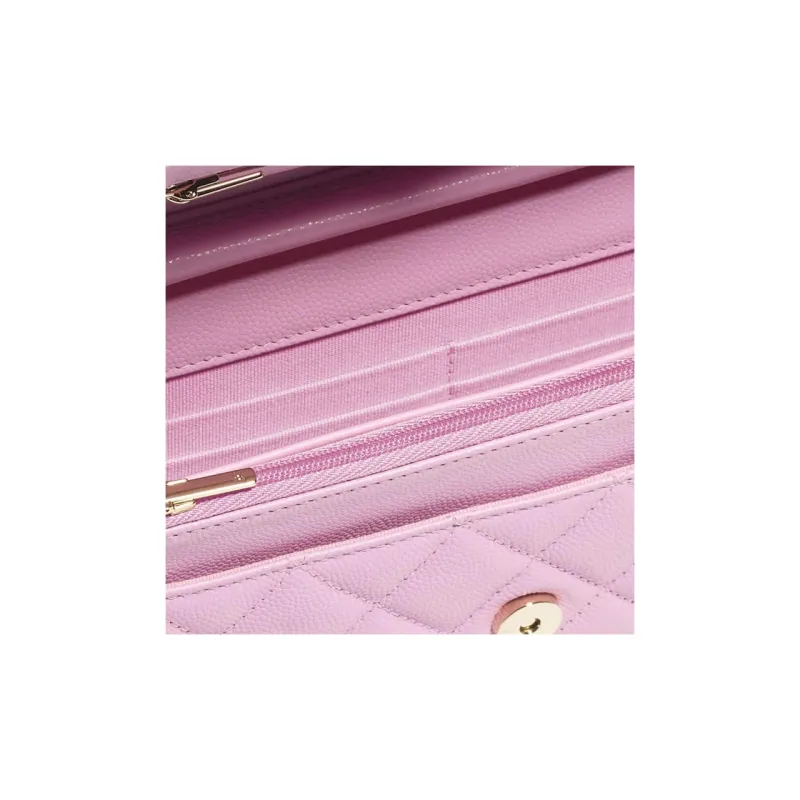 CHANEL Grain Cow Leather Wallet, Crossbody Bag, Shoulder Bag Women's Pink-4