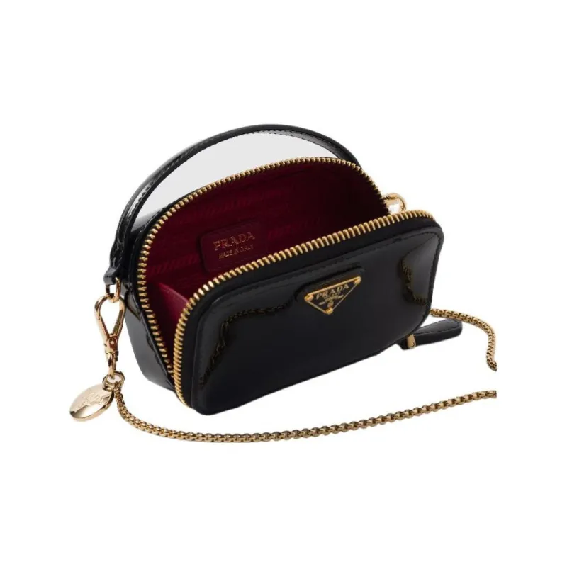 PRADA Patent Leather Clutch Handbag Mini Women's Black-2