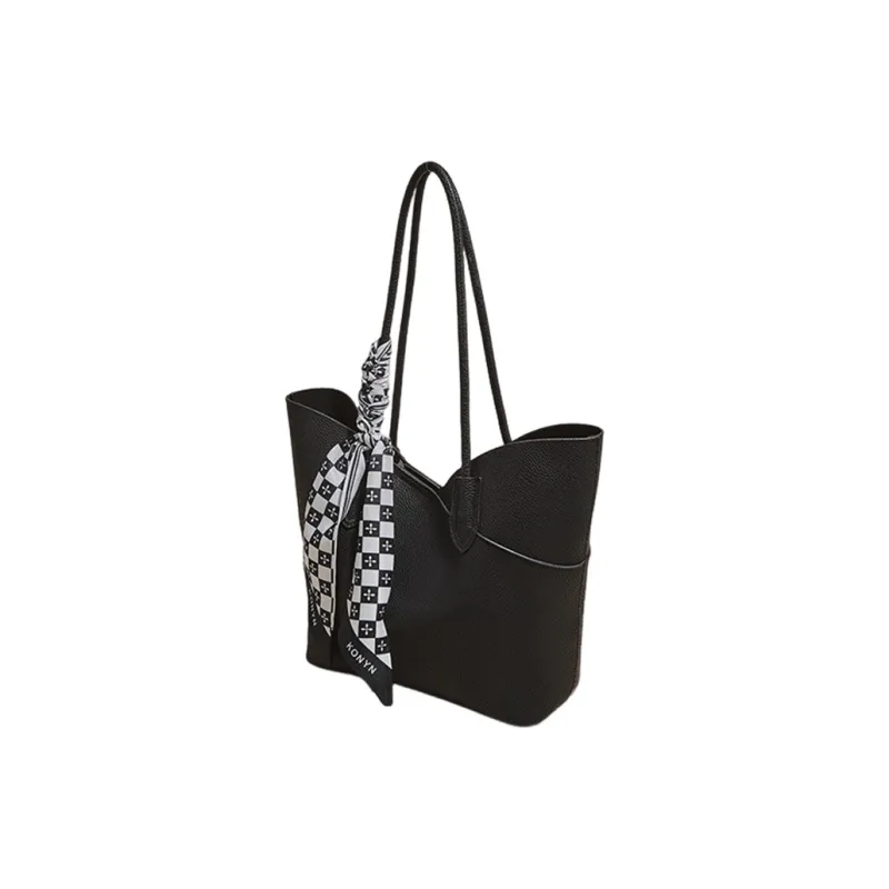 Safiya Cow Leather Shoulder Bag Large Size Women's Black/Brown-6
