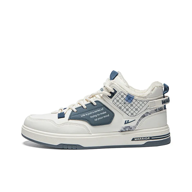 Warrior Thickened And Fleece Lined Cotton Blend Warm And Lightweight High Top Skateboard Shoes Men's Beige Blue-0