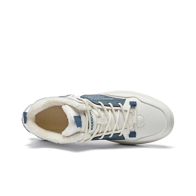 Warrior Thickened And Fleece Lined Cotton Blend Warm And Lightweight High Top Skateboard Shoes Men's Beige Blue-2