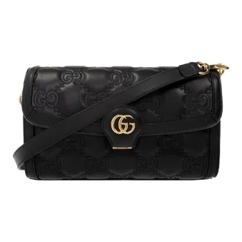 GUCCI GG Matelassé Leather WOC Baguette Bag Shoulder Bag Crossbody Bag Women's Black