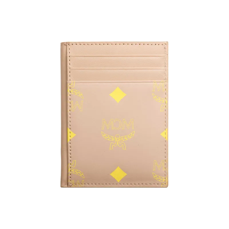 MCM Leather Card Holder Mini Women's Beige-2