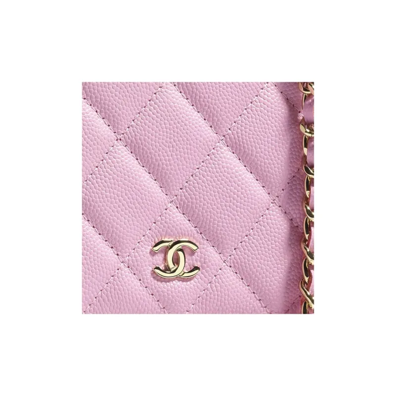 CHANEL Grain Cow Leather Wallet, Crossbody Bag, Shoulder Bag Women's Pink-3