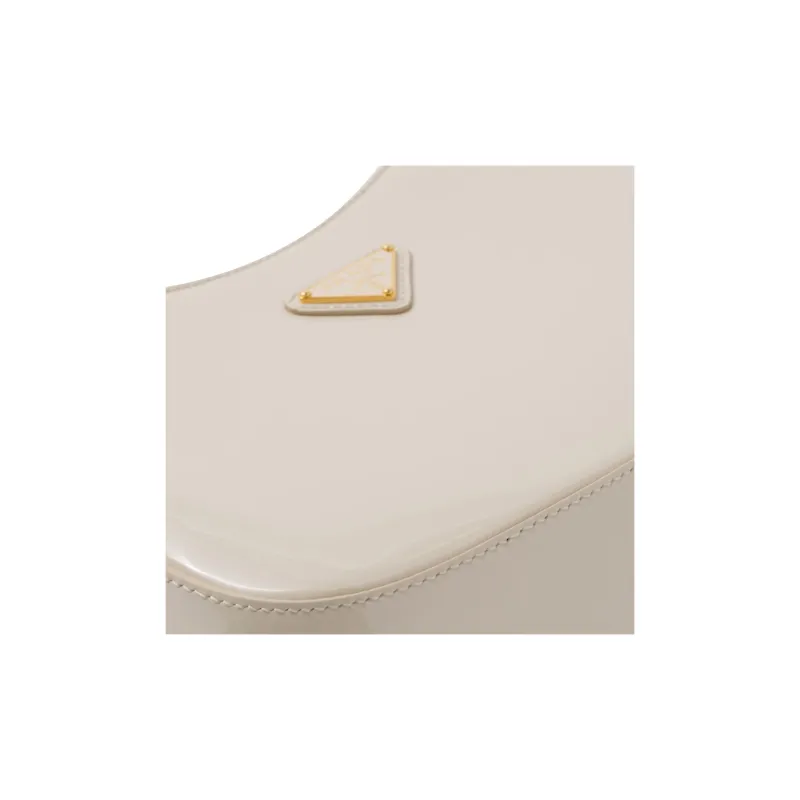 PRADA Patent Leather Hobo Bag Shoulder Bag Women's Ivory White-4